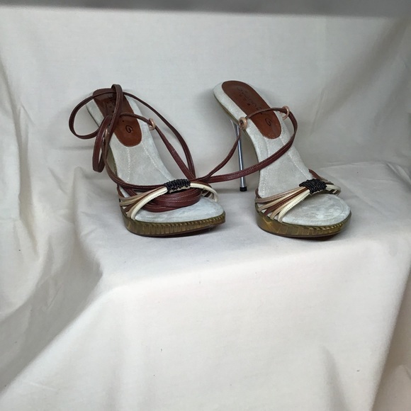 Gianni G metal stiletto wood sole heels size 9 - Picture 4 of 6